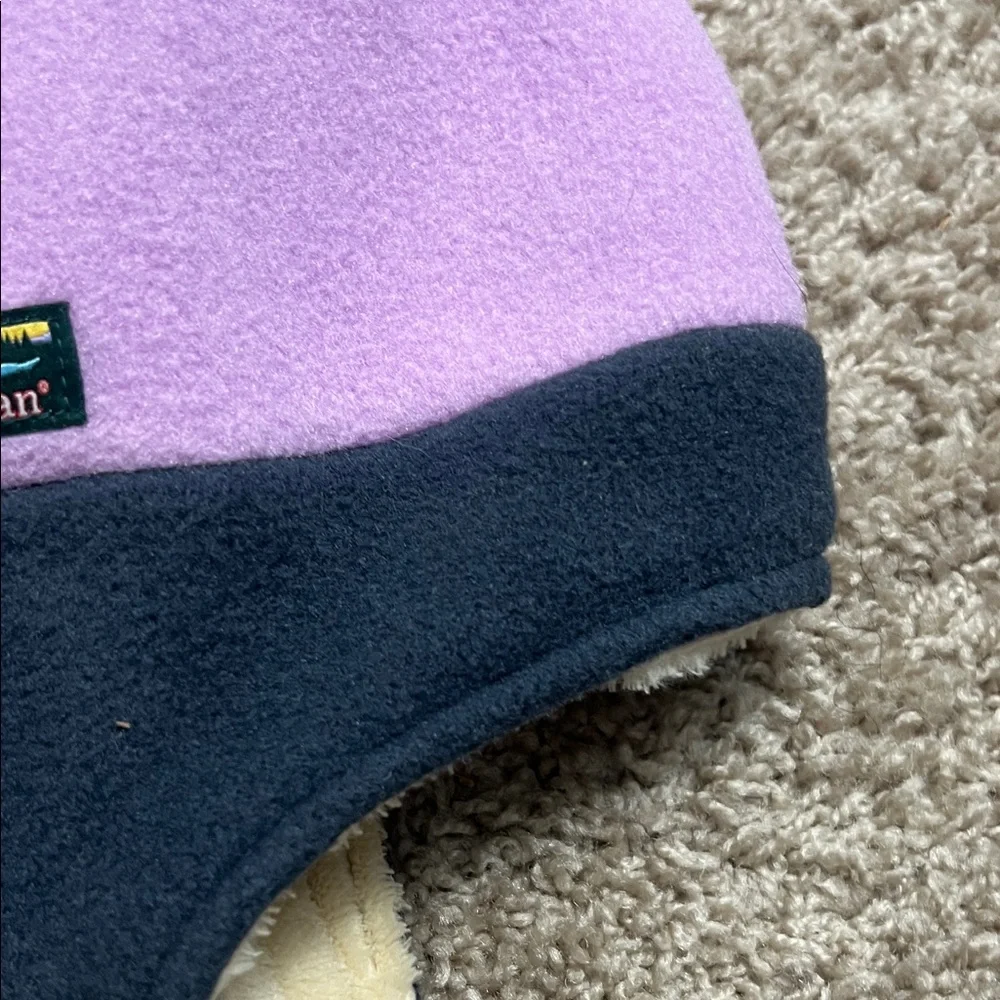 L.L. Bean Kids' Lavender and Grey Fleece Trapper Hat with Mittens Sz 2T-4T